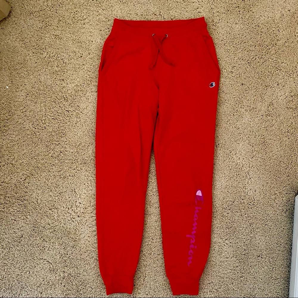 Champion Reverse Weave pink logo red joggers sweatpants Size S
